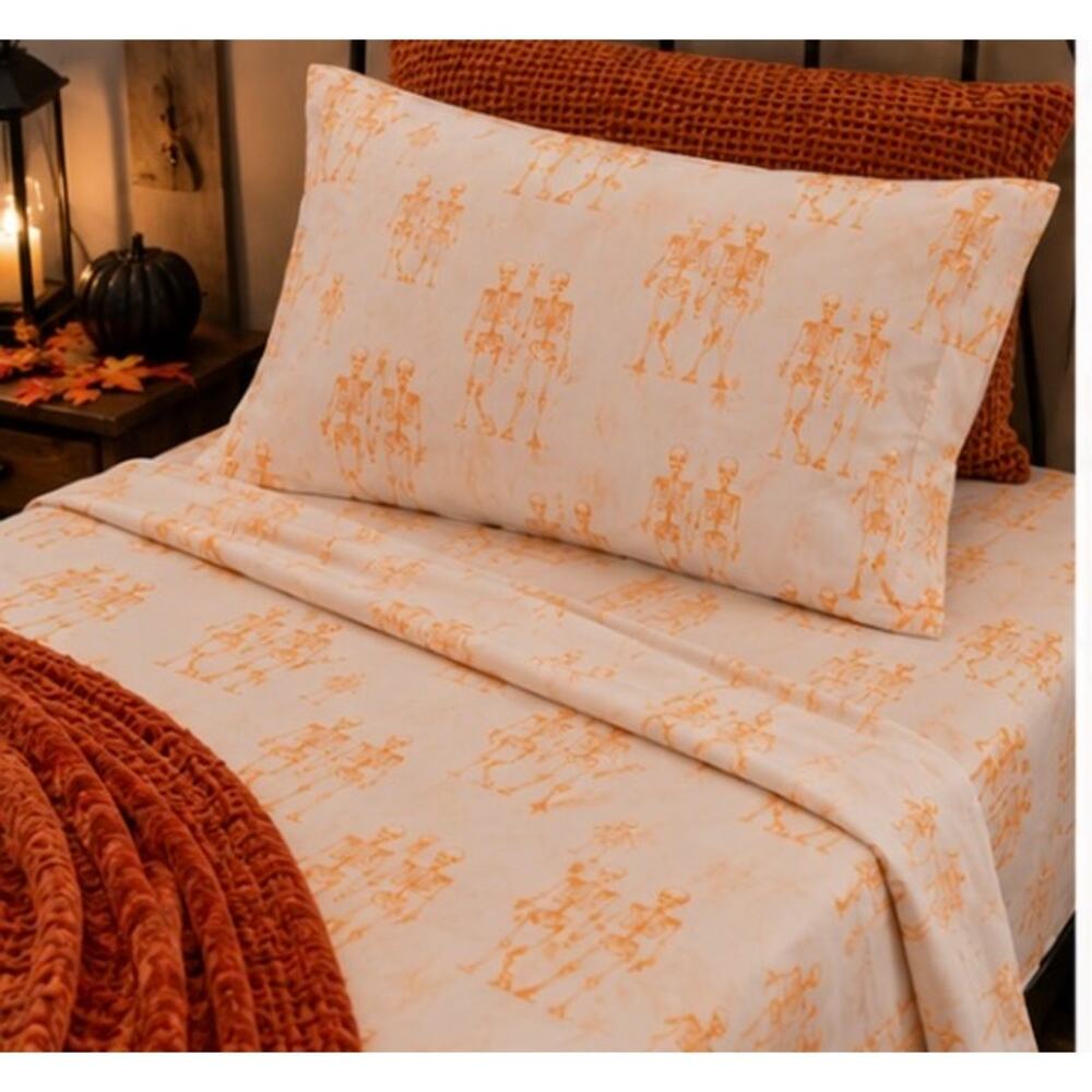 Rae Dunn Together Forever Halloween Skeleton Twin Sheet Sets Lot of 2 NWT - Picture 3 of 15